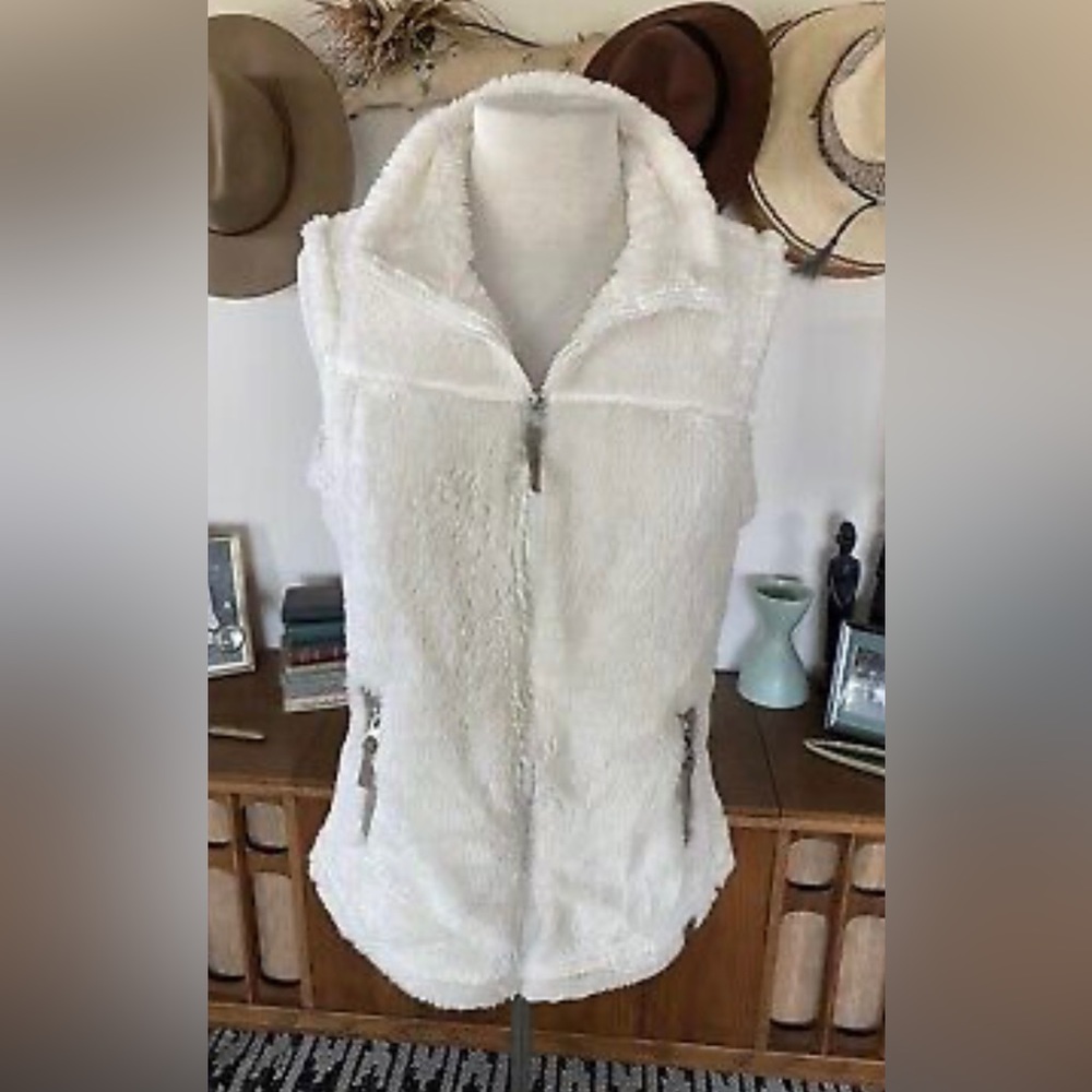 Free Country Womens Faux Fur Vest Size XL Soft Sleeveless Zip Pockets White